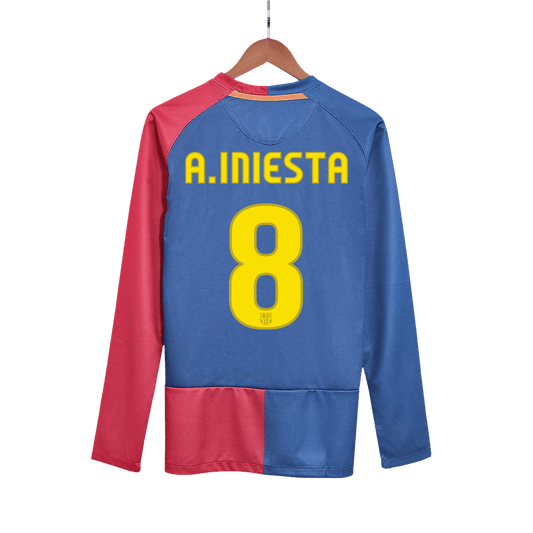 Retro A.INIESTA #8 2008/09 Barcelona Home Long Sleeve  Football Shirt- UCL Final Best Football Kits Shop